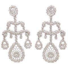 Pendientes araña de diamantes redondos estilo eduardiano 3,06 ct Oro blanco 18k