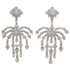 Pendientes araña de diamantes redondos estilo eduardiano de 3,66 ct y oro blanco de 18k