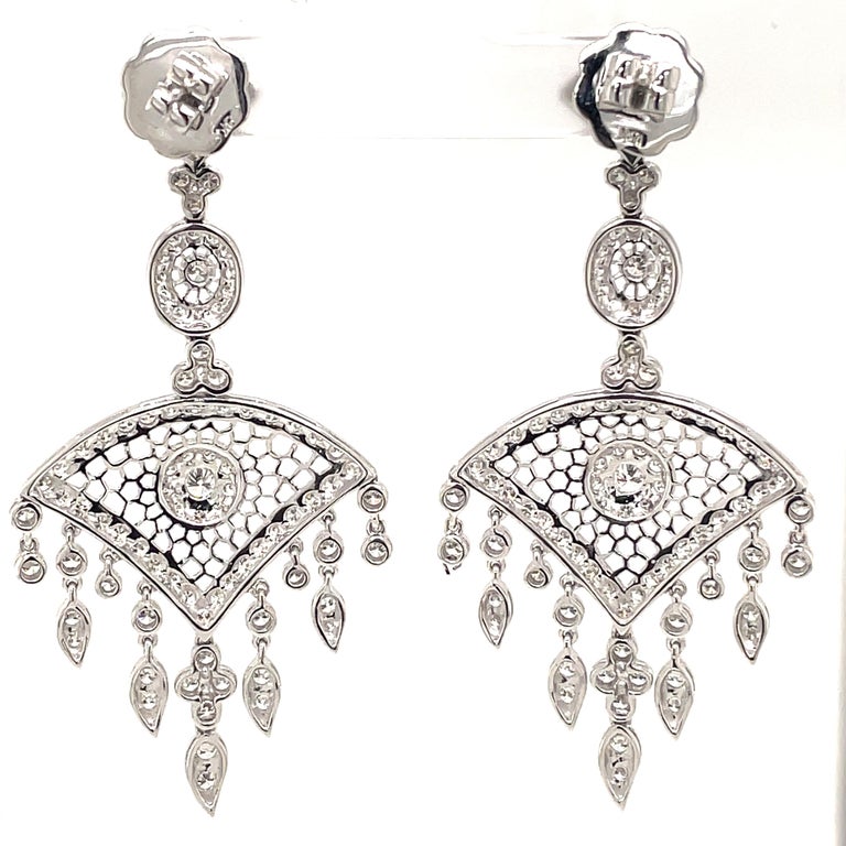 Edwardian Style 3.92ct Diamond Chandelier Earrings 18k White Gold For ...