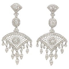 Edwardian Style 3.92ct Diamond Chandelier Earrings 18k White Gold