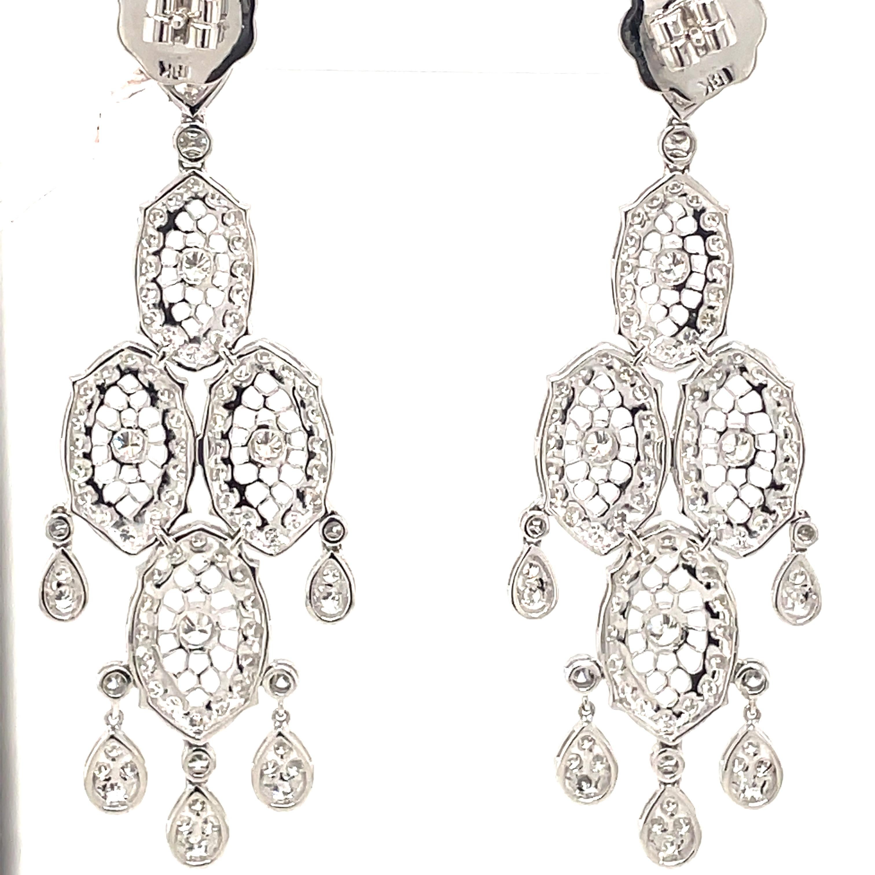 Women's Edwardian Style 4.10ct Diamond Chandelier Earrings 18k White Gold For Sale
