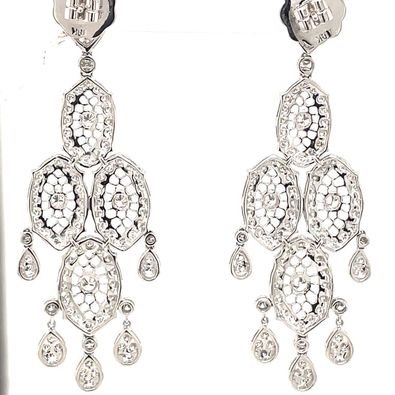 Edwardian Style 4.10ct Diamond Chandelier Earrings 18k White Gold For ...