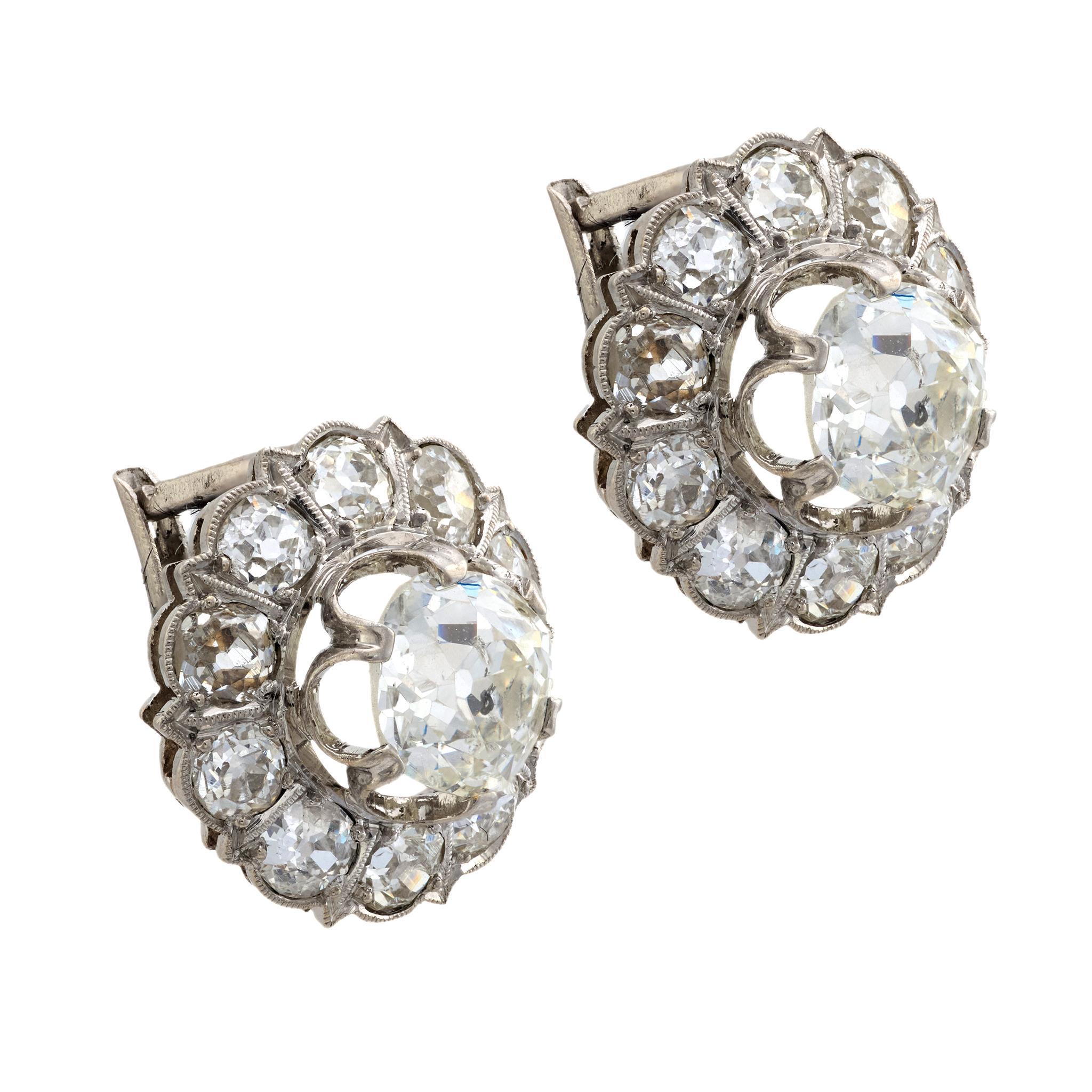 Boucles d'oreilles de style édouardien en platine avec diamants de 4,80 carats en vente 1