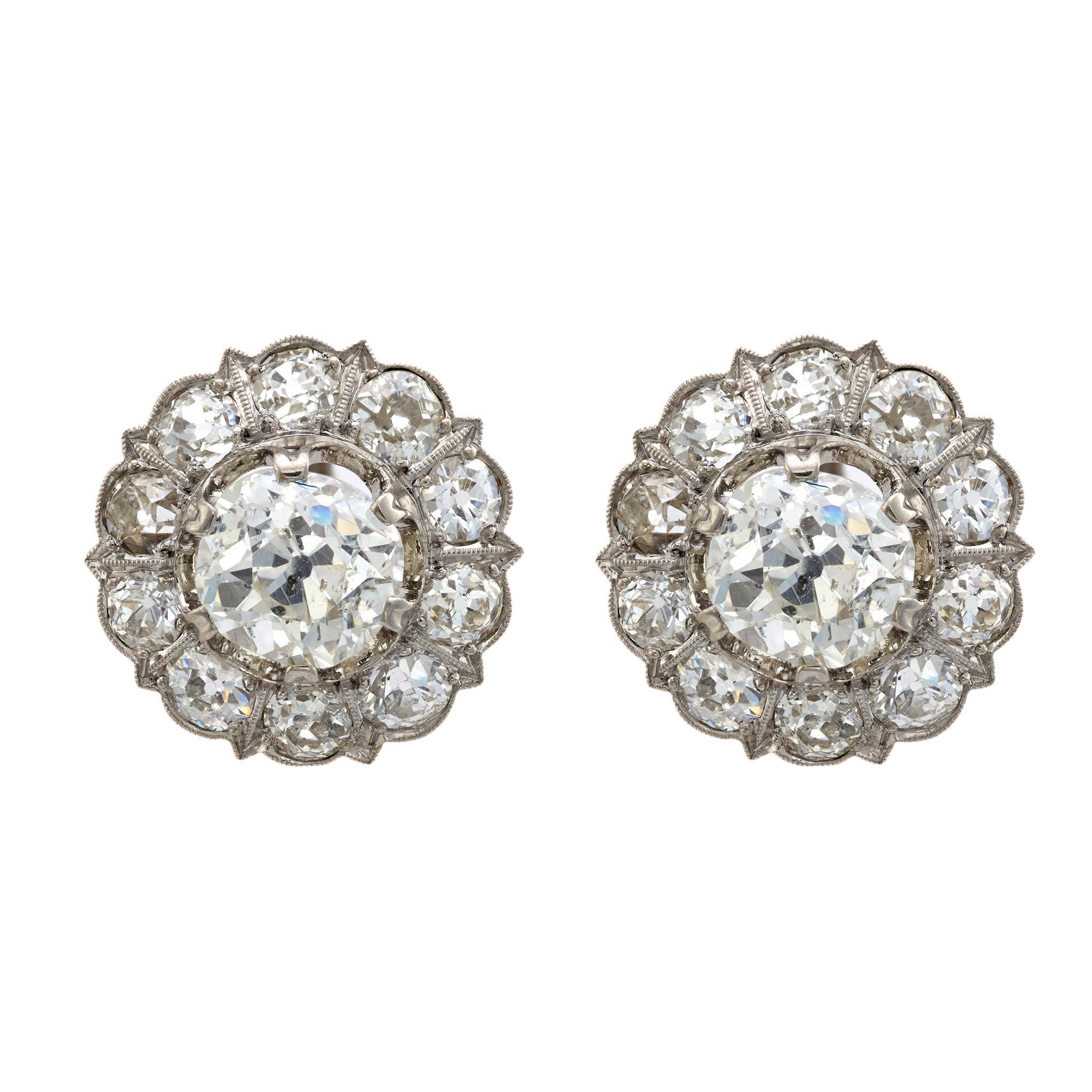 Boucles d'oreilles de style édouardien en platine avec diamants de 4,80 carats en vente
