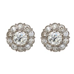 Boucles d'oreilles de style édouardien en platine avec diamants de 4,80 carats