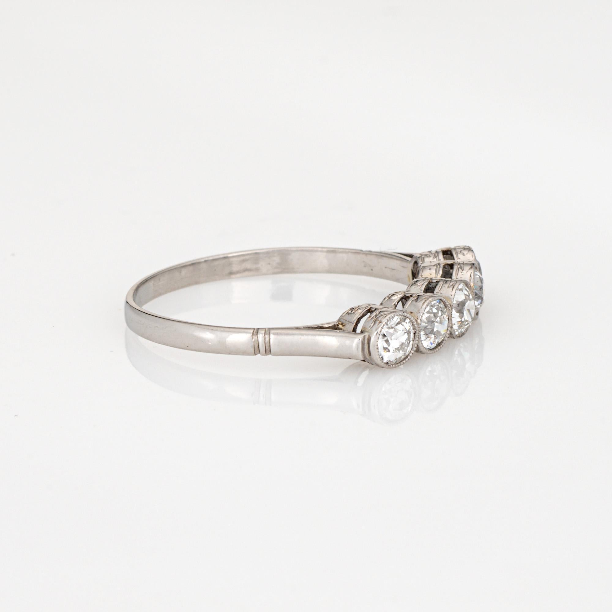 Edoardiano Anello con 5 pietre di diamante in stile edoardiano, platino Sz 6.75, fascia anniversario Estate in vendita