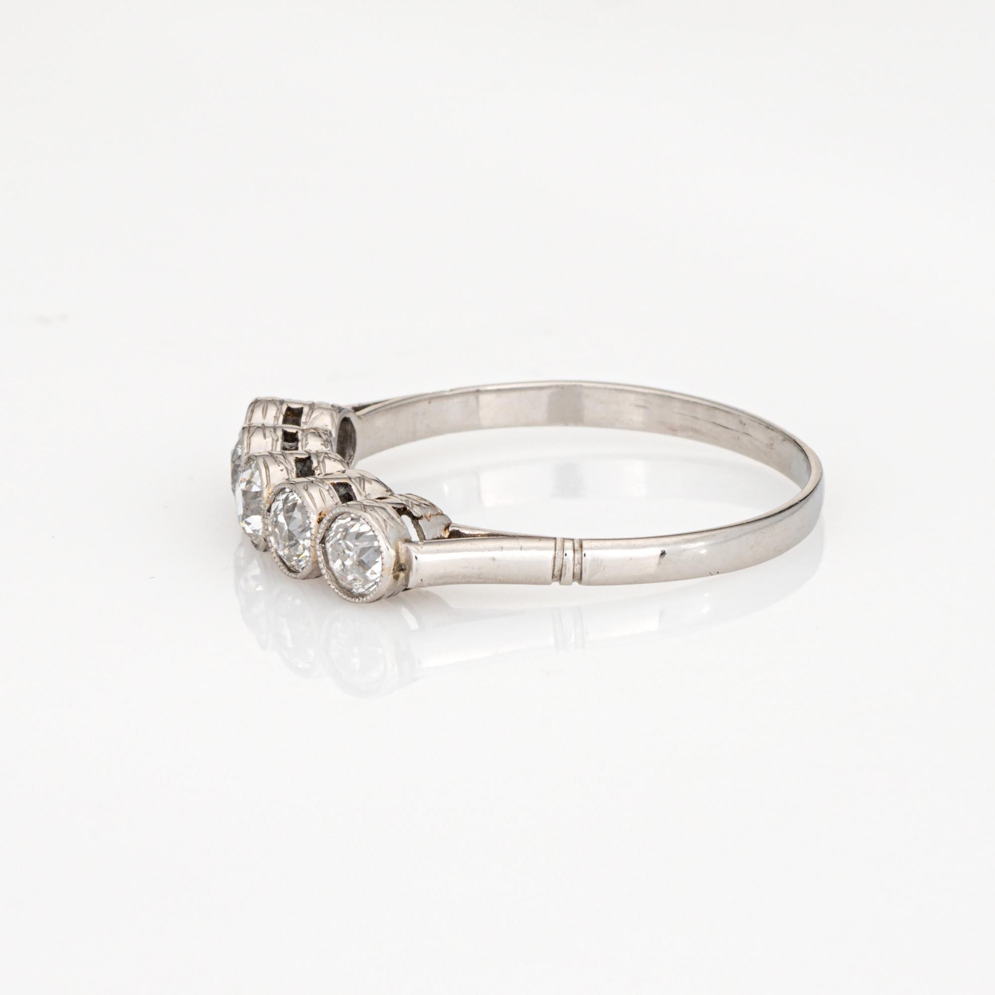 Taglio antico europeo Anello con 5 pietre di diamante in stile edoardiano, platino Sz 6.75, fascia anniversario Estate in vendita