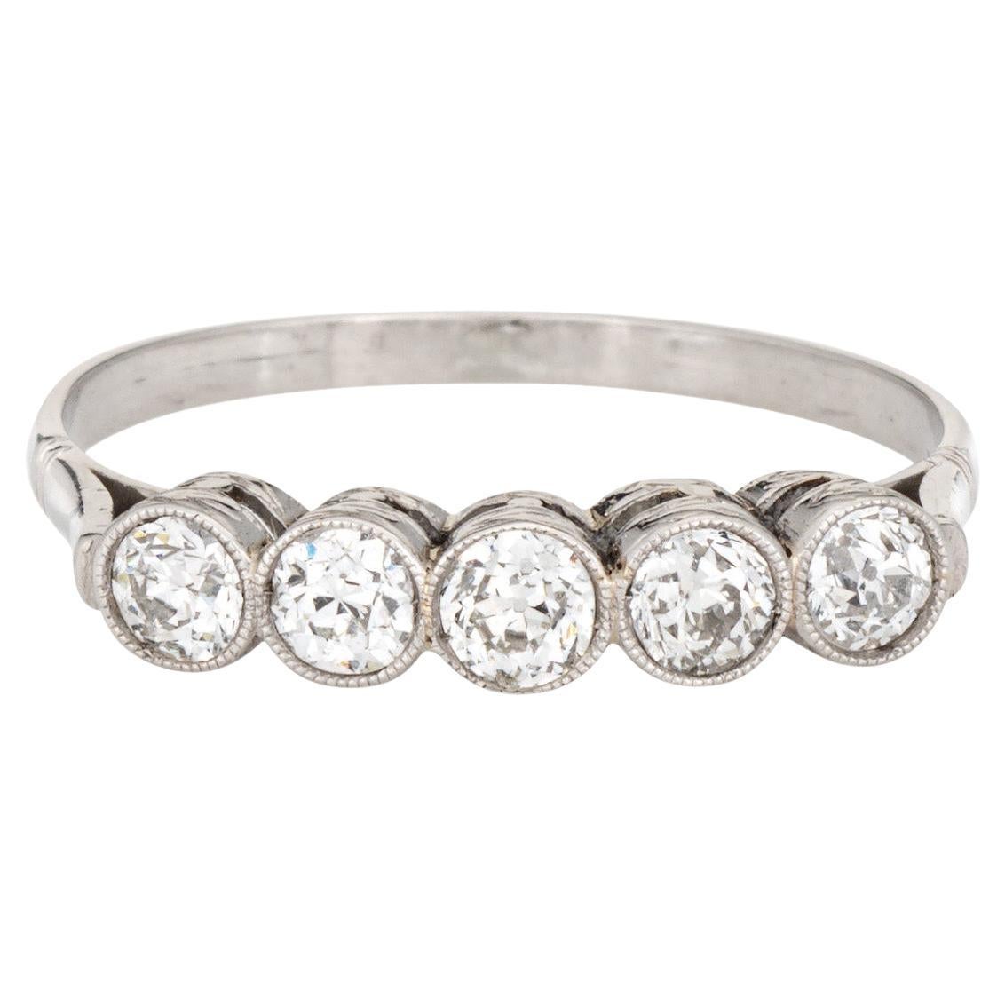 Edwardian Style 5 Stone Diamond Ring Platinum Sz 6.75 Anniversary Band Estate