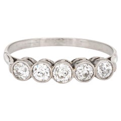 Platinring mit 5 Steinen und Diamanten im edwardianischen Stil Gr. 6,75 Jahrestag-Ring, Nachlass