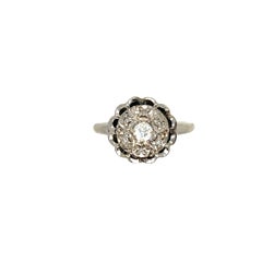 Edwardian 7 Diamond Cluster Ring with Scalloped Setting in 14k White Gold
