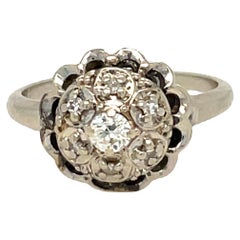 Antique Edwardian 7 Diamond Cluster Ring with Scalloped Setting in 14k White Gold