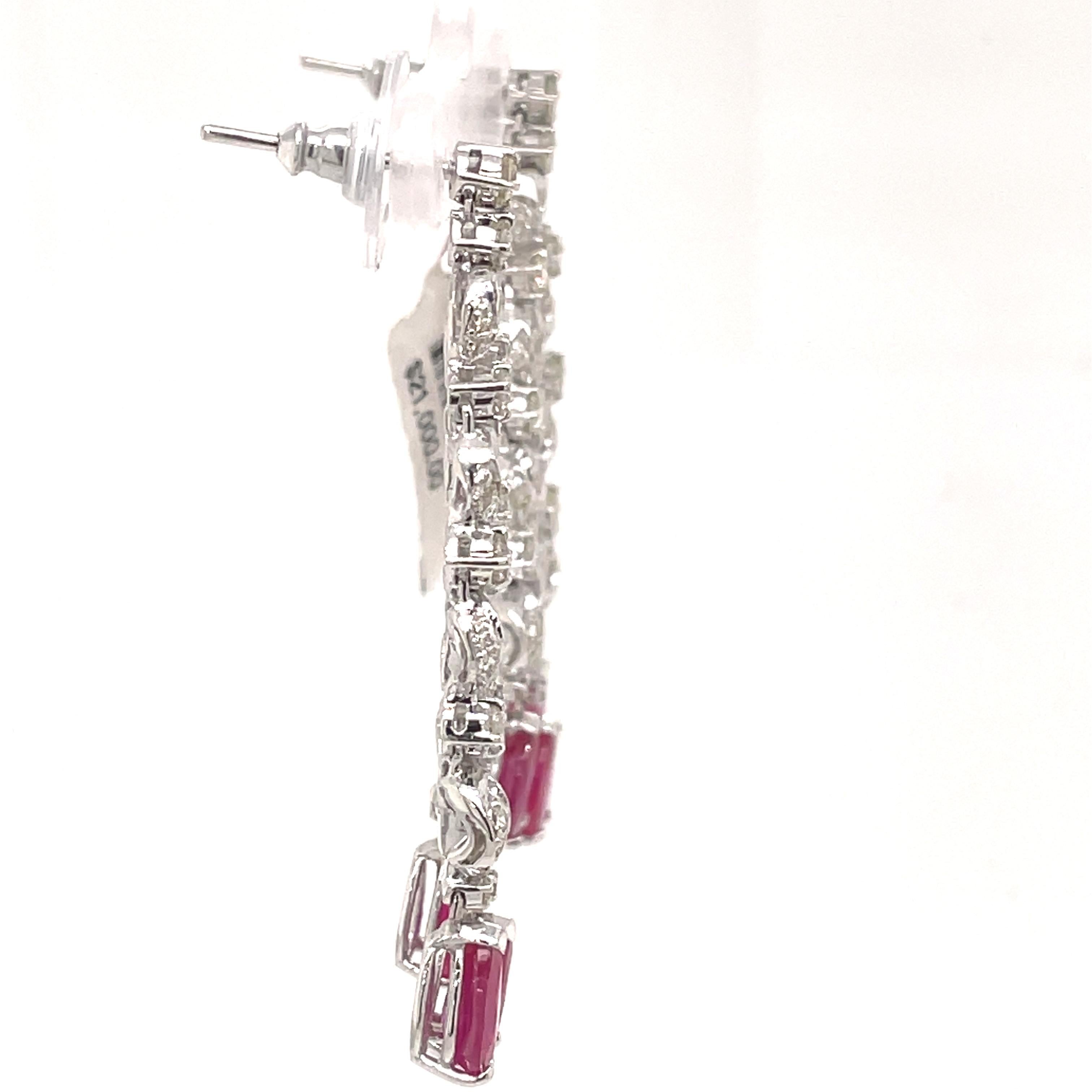 Kronleuchter-Ohrringe im edwardianischen Stil, 7,12 Karat Rubin mit Diamant, 18 Karat Weißgold (Tropfenschliff) im Angebot