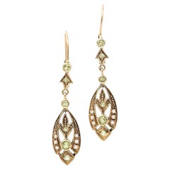 Edwardian Style 9ct Gold Peridot and Pearl Drop Earrings