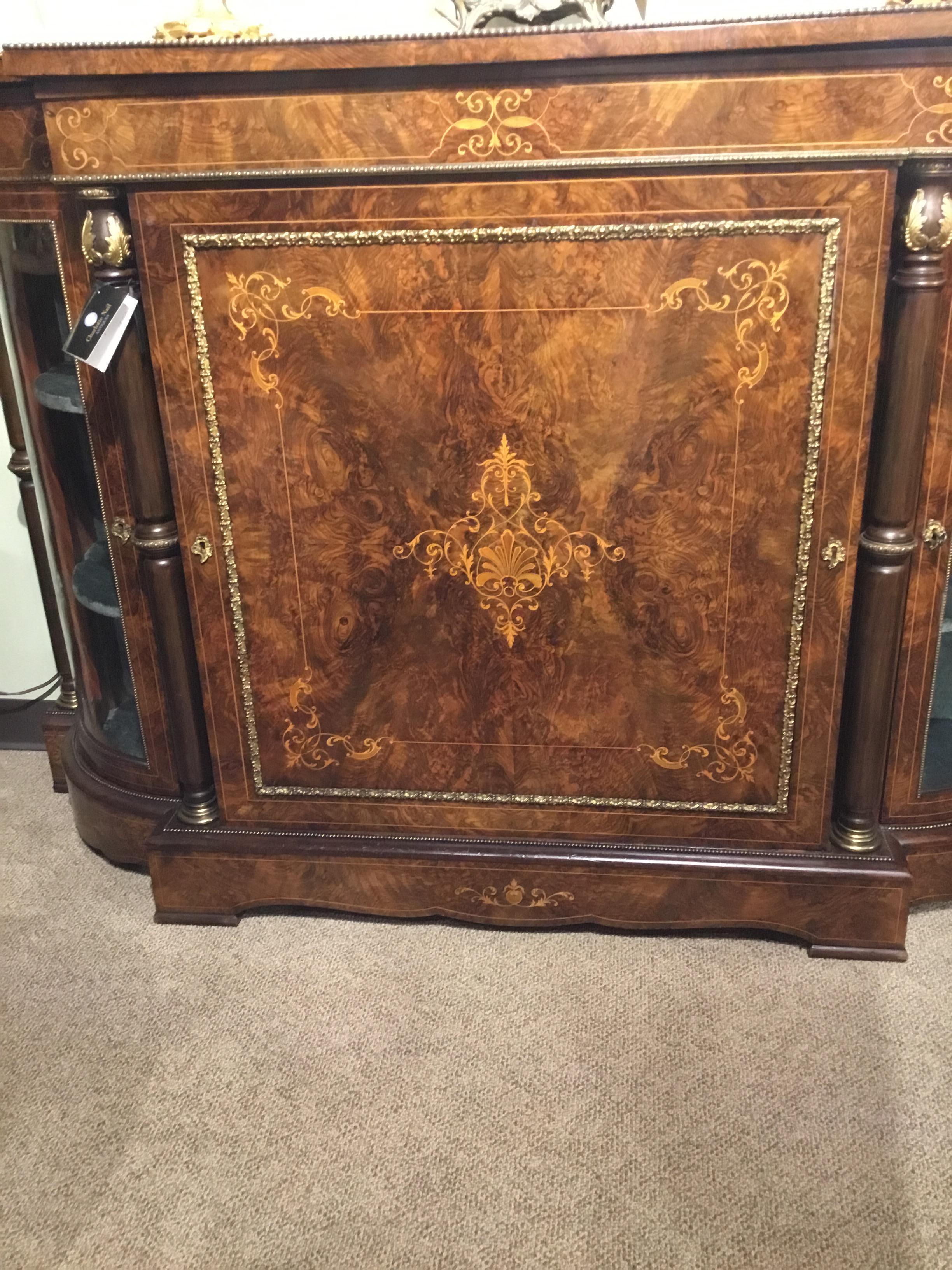 Edwardian Style Antique Cabinet, 19th Century Burled Walnut with Marquetry 1