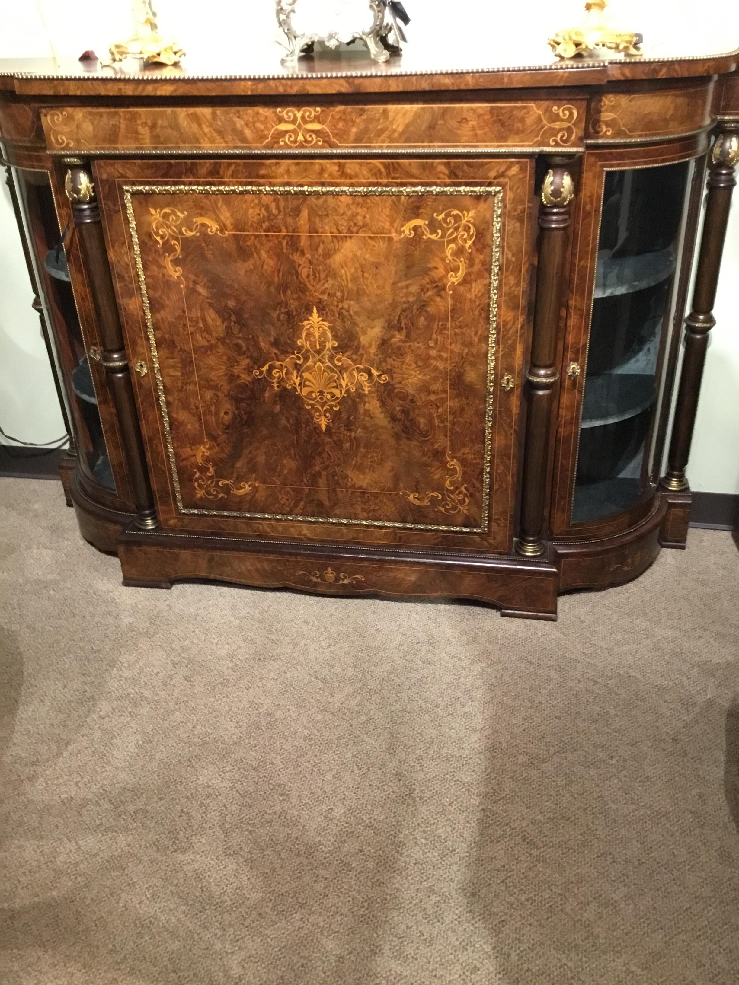 Edwardian Style Antique Cabinet, 19th Century Burled Walnut with Marquetry 2