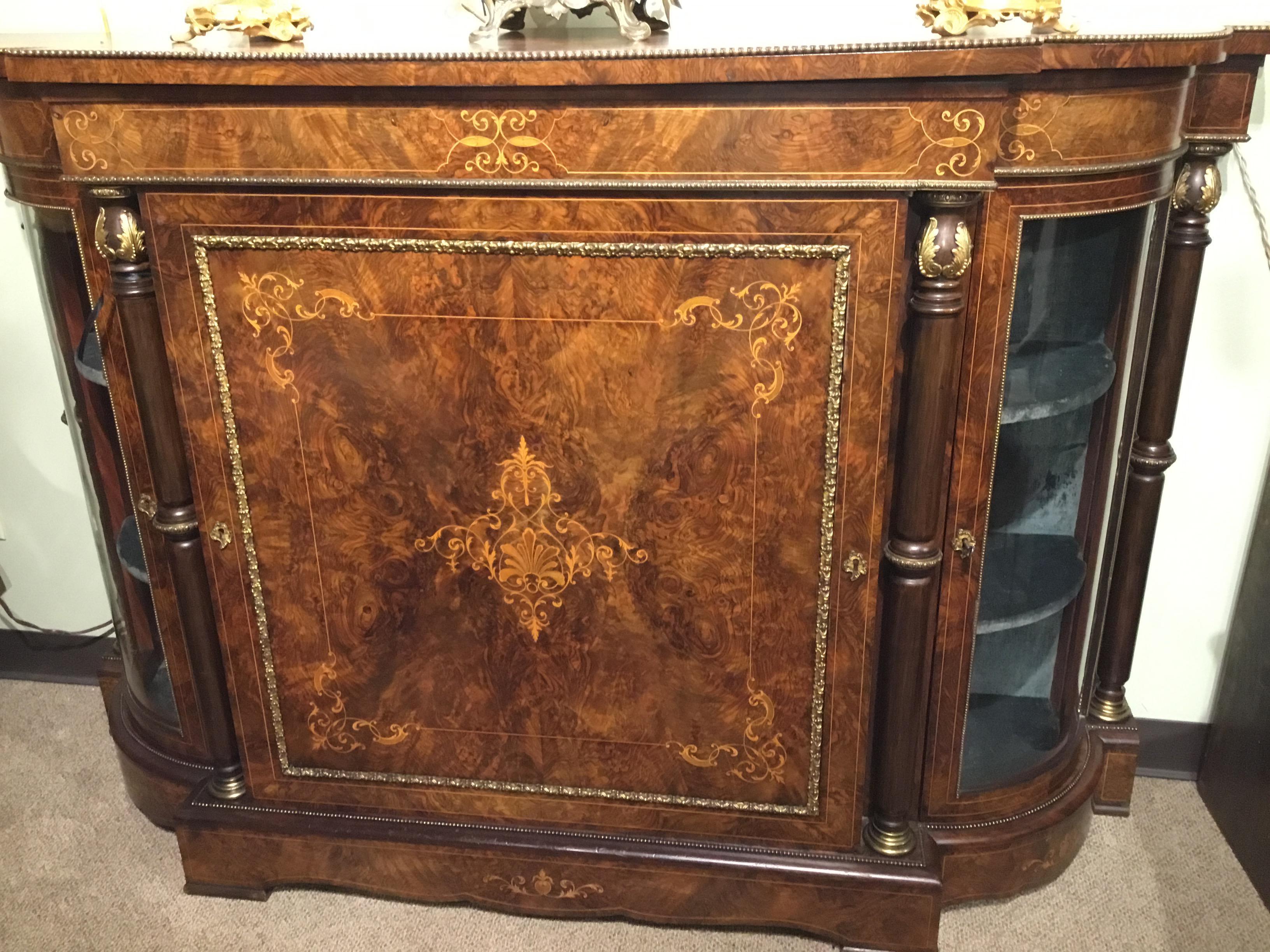 Edwardian Style Antique Cabinet, 19th Century Burled Walnut with Marquetry 3