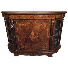 Edwardian Style Antique Cabinet, 19th Century Burled Walnut with Marquetry