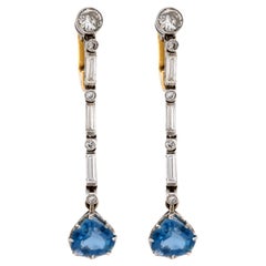 Edwardian Style Aquamarine Diamond 18K Yellow White Gold Drop Earrings