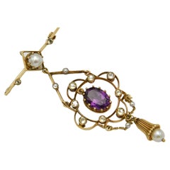 Edwardian style brooch pendant with synthetic sapphire and pearls