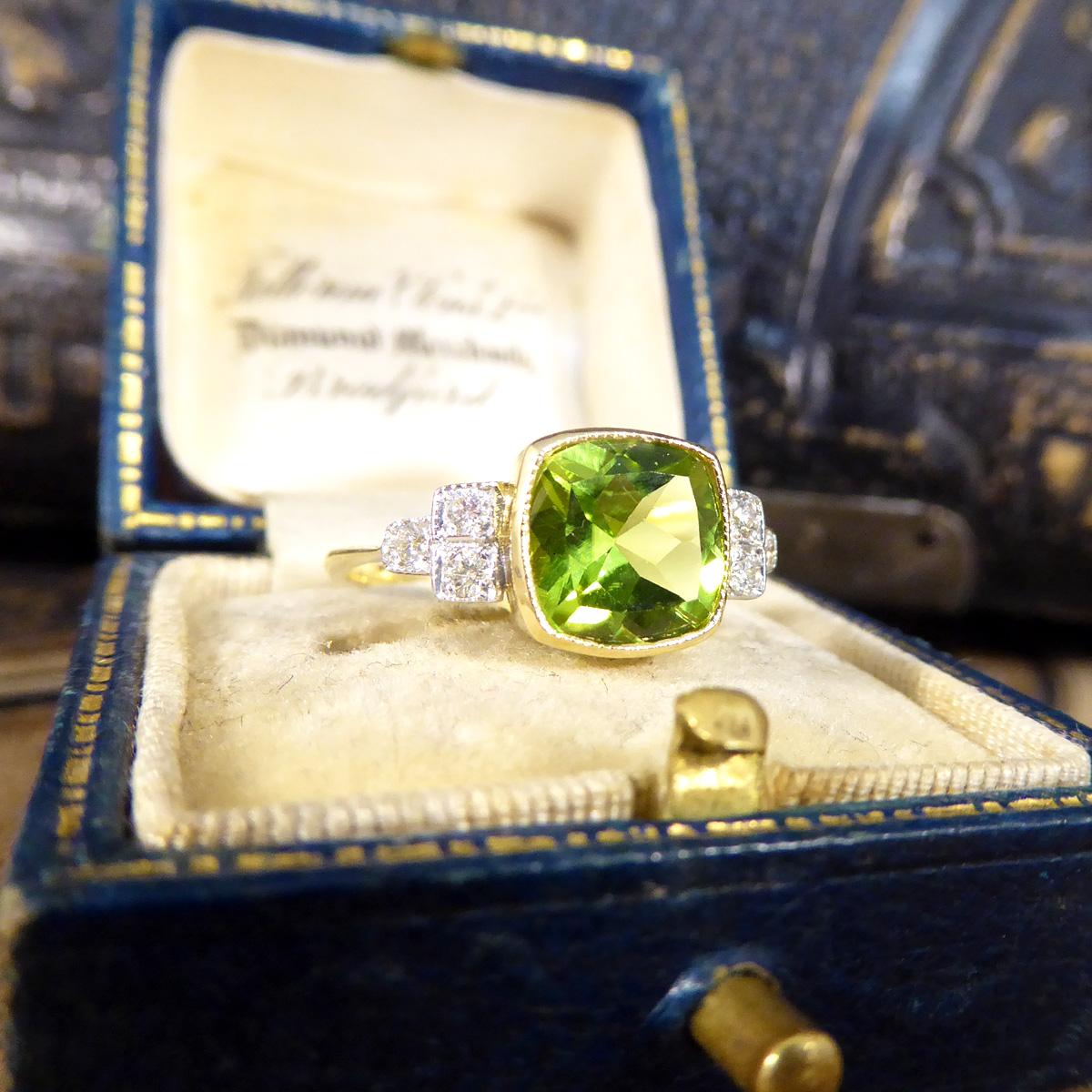 Edwardian Style Collar Set 2.12ct Peridot and Diamond Ring in 18ct Gold 5