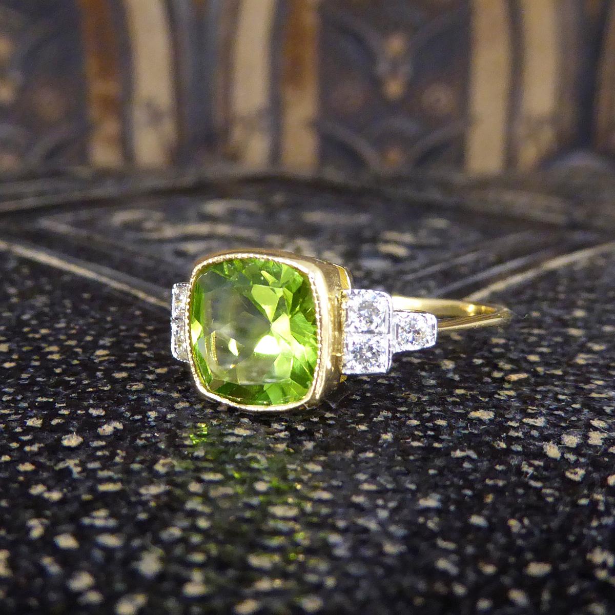 Edwardian Style Collar Set 2.12ct Peridot and Diamond Ring in 18ct Gold 4