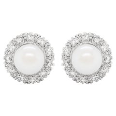 Pendientes de oro de 18 quilates con perlas y diamantes en racimo estilo eduardiano