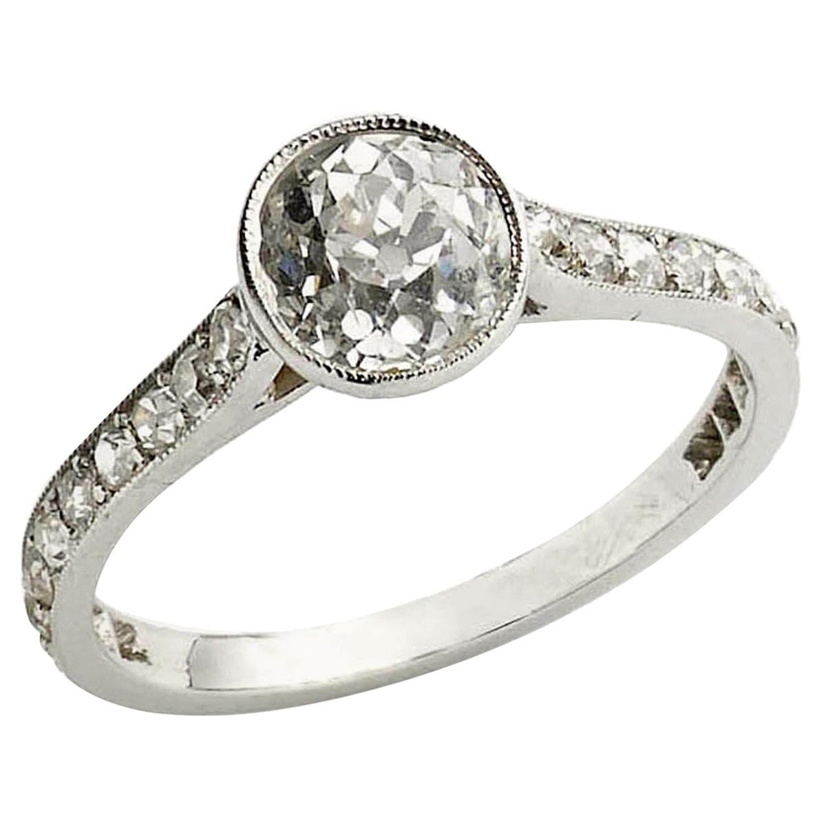 Edwardian Style Cushion Cut Diamond and Platinum Ring, 1.20 Carats For Sale 1