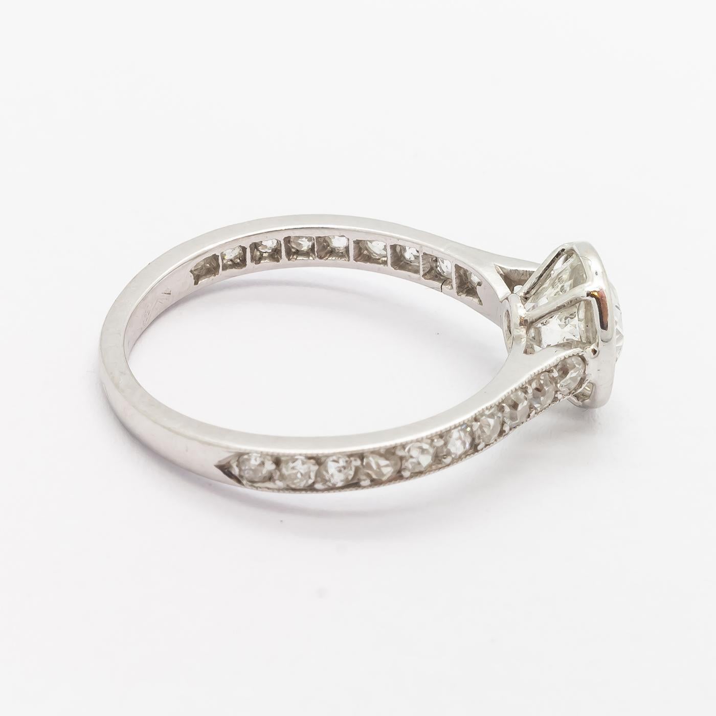 Edwardian Style Cushion Cut Diamond and Platinum Ring, 1.20 Carats For Sale 2
