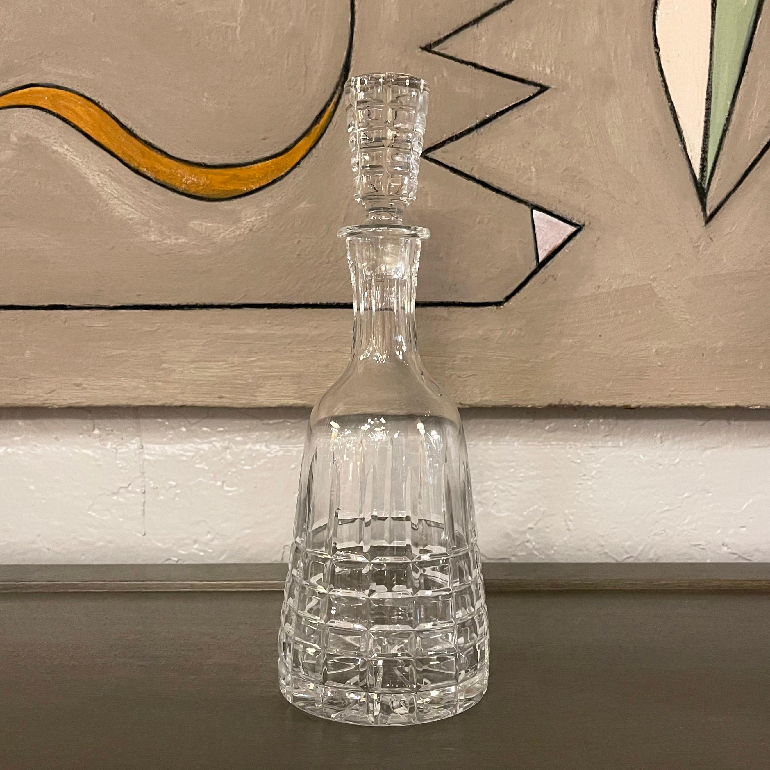Midcentury, Edwardian style, clear cut crystal decanter with stopper.