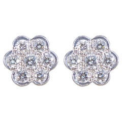 Edwardian Style Daisy Cluster Diamond Earrings in 18 Carat White Gold