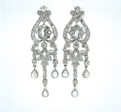 Edwardian Style Diamond 18 Karat White Gold Chandelier Earrings