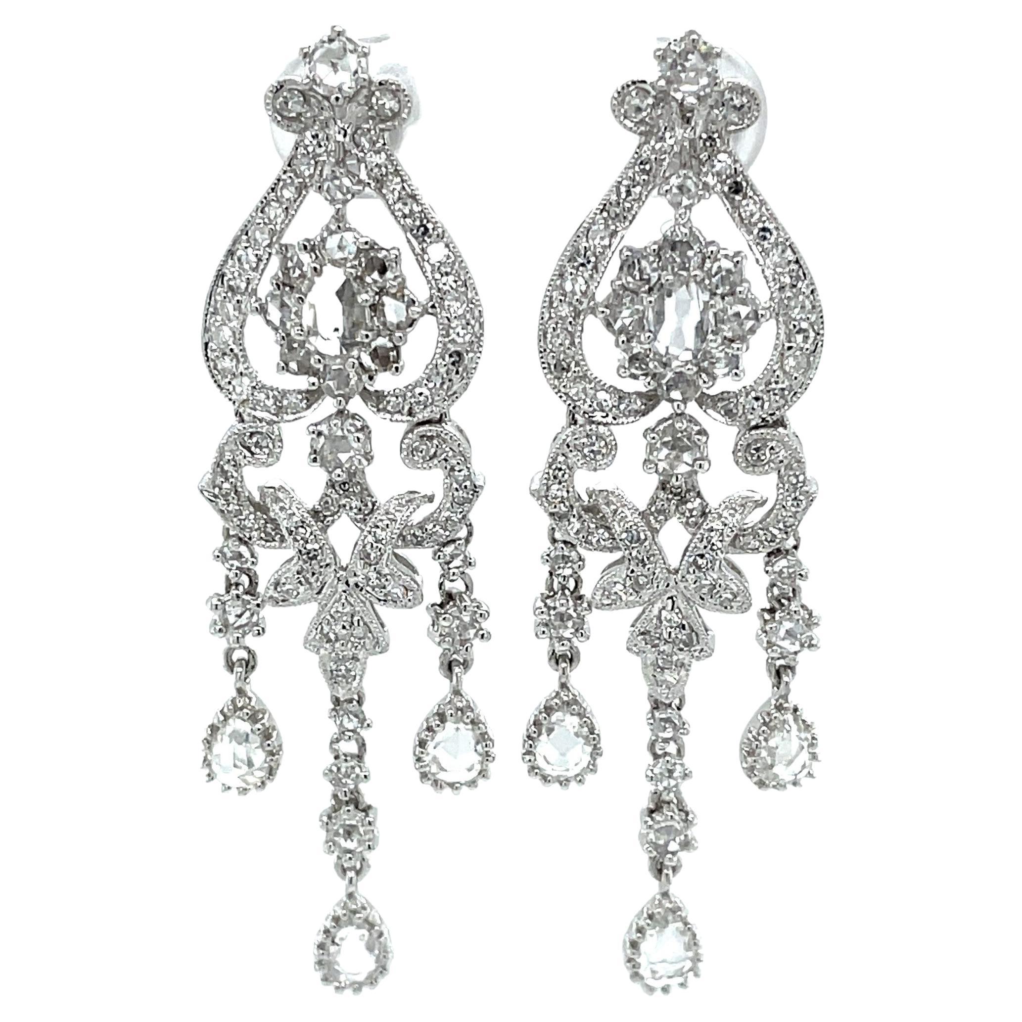 Edwardian Style Diamond Chandelier Earrings For Sale at 1stDibs
