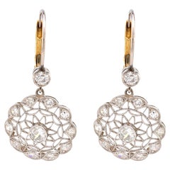 Antique Edwardian Style Diamond 18K White Yellow Gold Wire Earrings