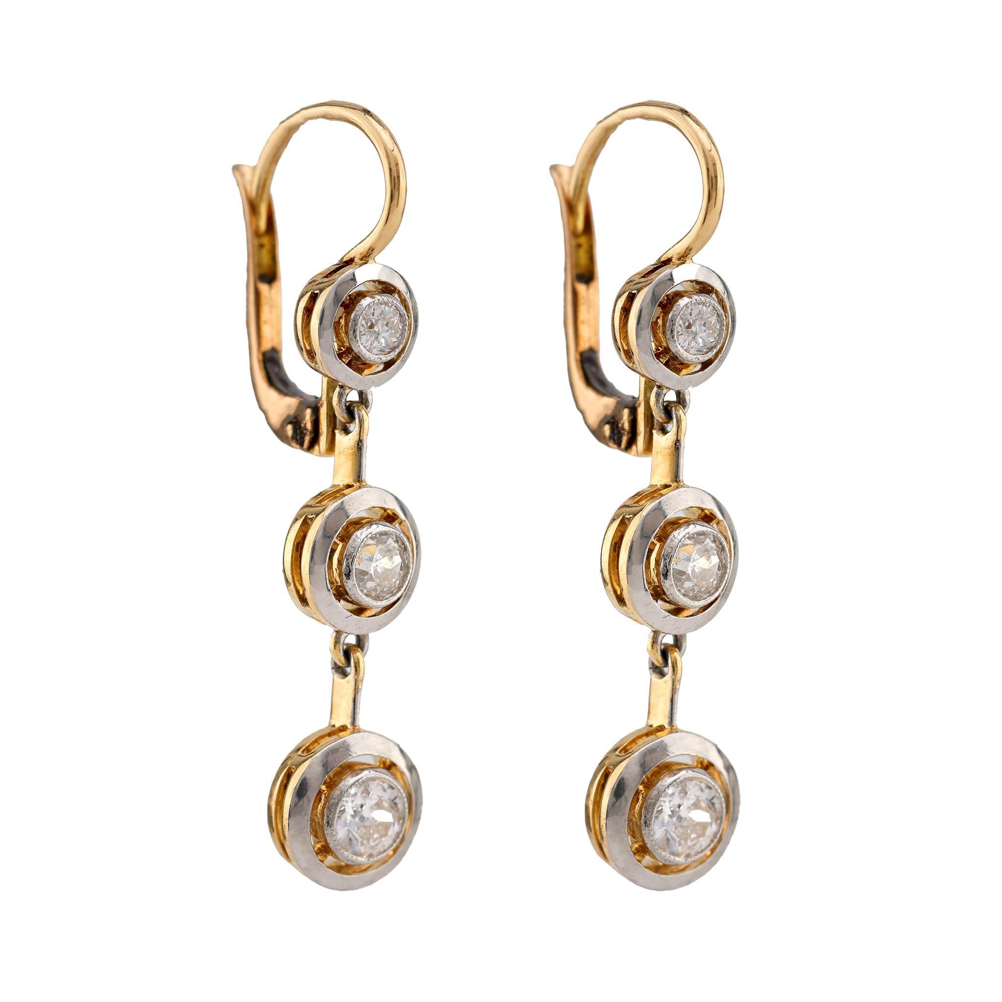 Diamant-Tropfenohrringe im edwardianischen Stil aus 18 K Gelbweißgold (Edwardian)