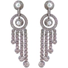 Edwardian Style Diamond and Pearl Tassel 18 Karat White Gold Earrings