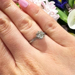 Edwardian Style Diamond and Platinum Solitaire Ring, 0.87 Carat