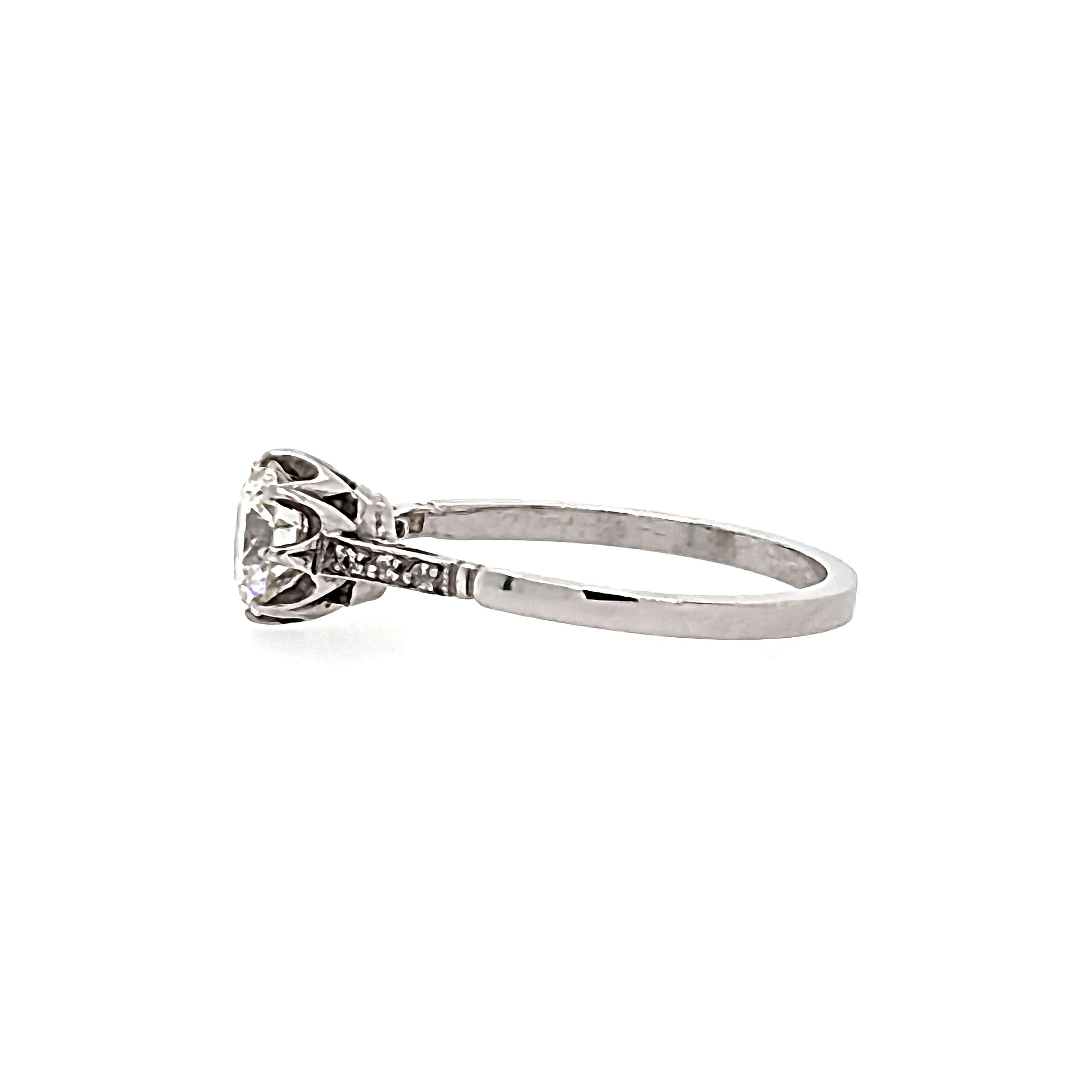 Bague solitaire de style édouardien en platine et diamants 0,87 carat Pour femmes en vente