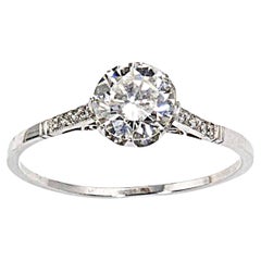 Edwardian Style Diamond and Platinum Solitaire Ring, 0.87 Carat
