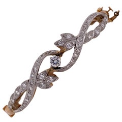 Edwardian Style Diamond Bangle Bracelet 14 Karat Yellow Gold