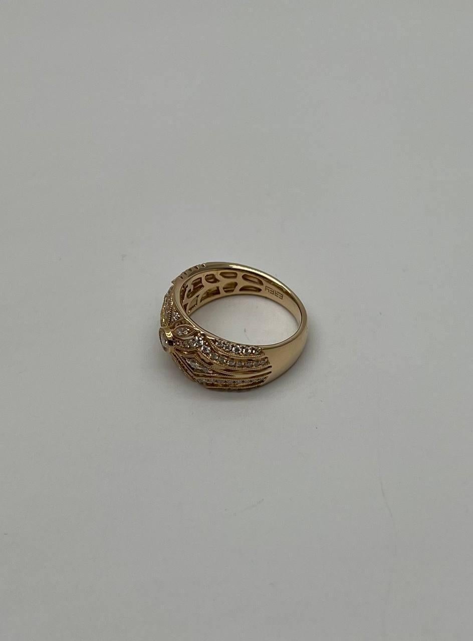 Mixed Cut Edwardian Style Diamond Bezel Filigree 14K Yellow Gold Vintage Details Band Ring For Sale