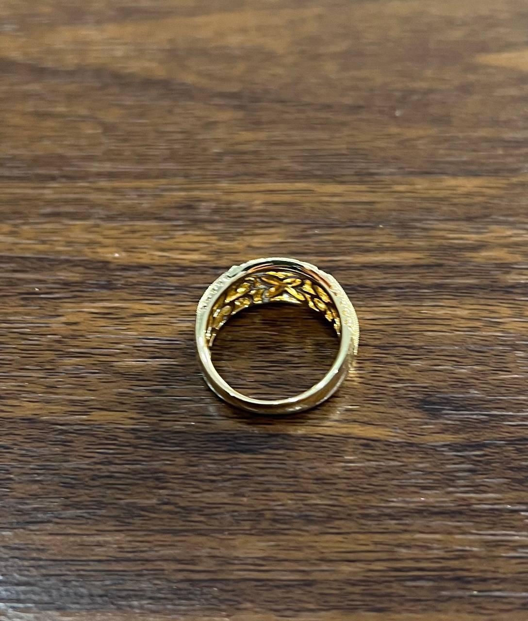 Edwardian Style Diamond Bezel Filigree 14K Yellow Gold Vintage Details Band Ring For Sale 3