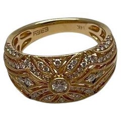 Bague jonc de style édouardien filigrane en or jaune 14 carats avec diamants