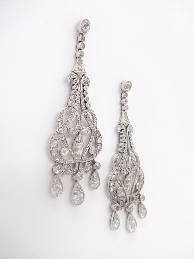 Edwardian Style Diamond Chandelier Earrings For Sale at 1stDibs