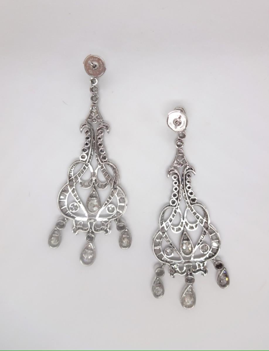 Women's or Men's Edwardian Style Diamond Chandelier Earrings For Sale
