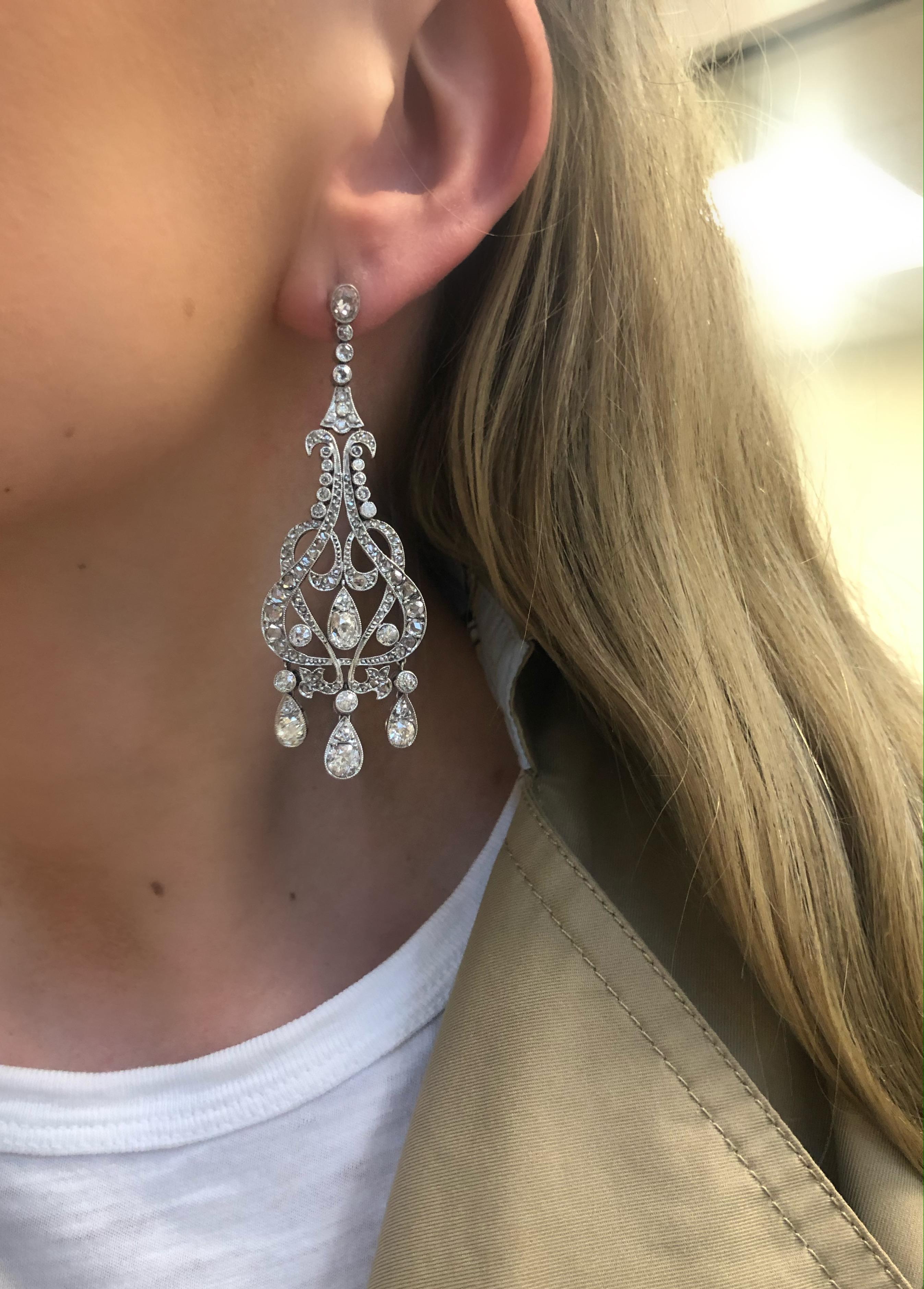 Edwardian Style Diamond Chandelier Earrings For Sale 1