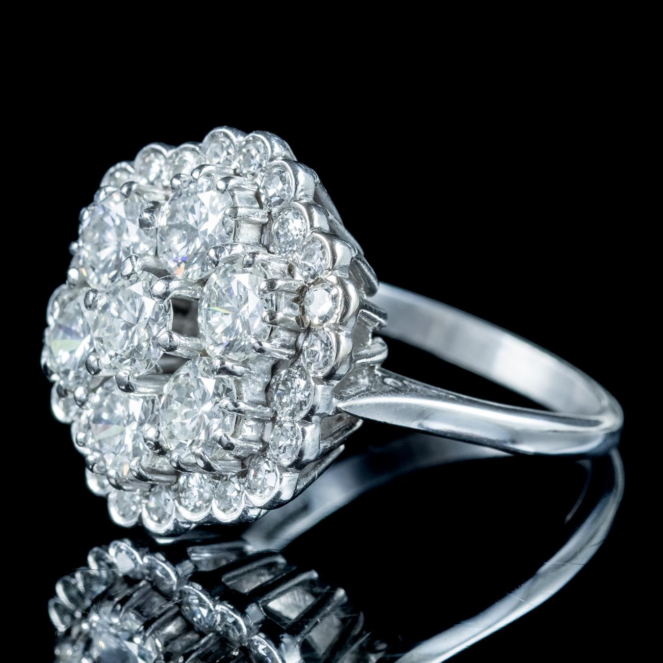 Brilliant Cut Edwardian Style Diamond Flower Cluster Ring 3ct Total For Sale