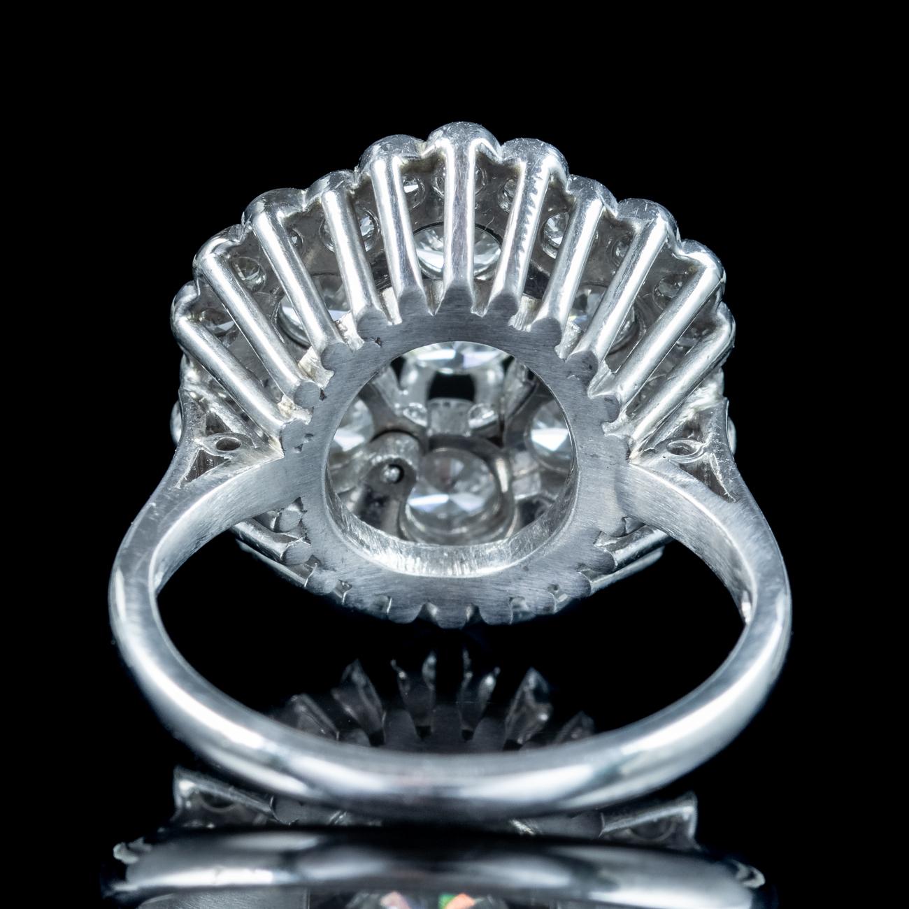 Edwardian Style Diamond Flower Cluster Ring 3ct Total In Good Condition For Sale In Kendal, GB