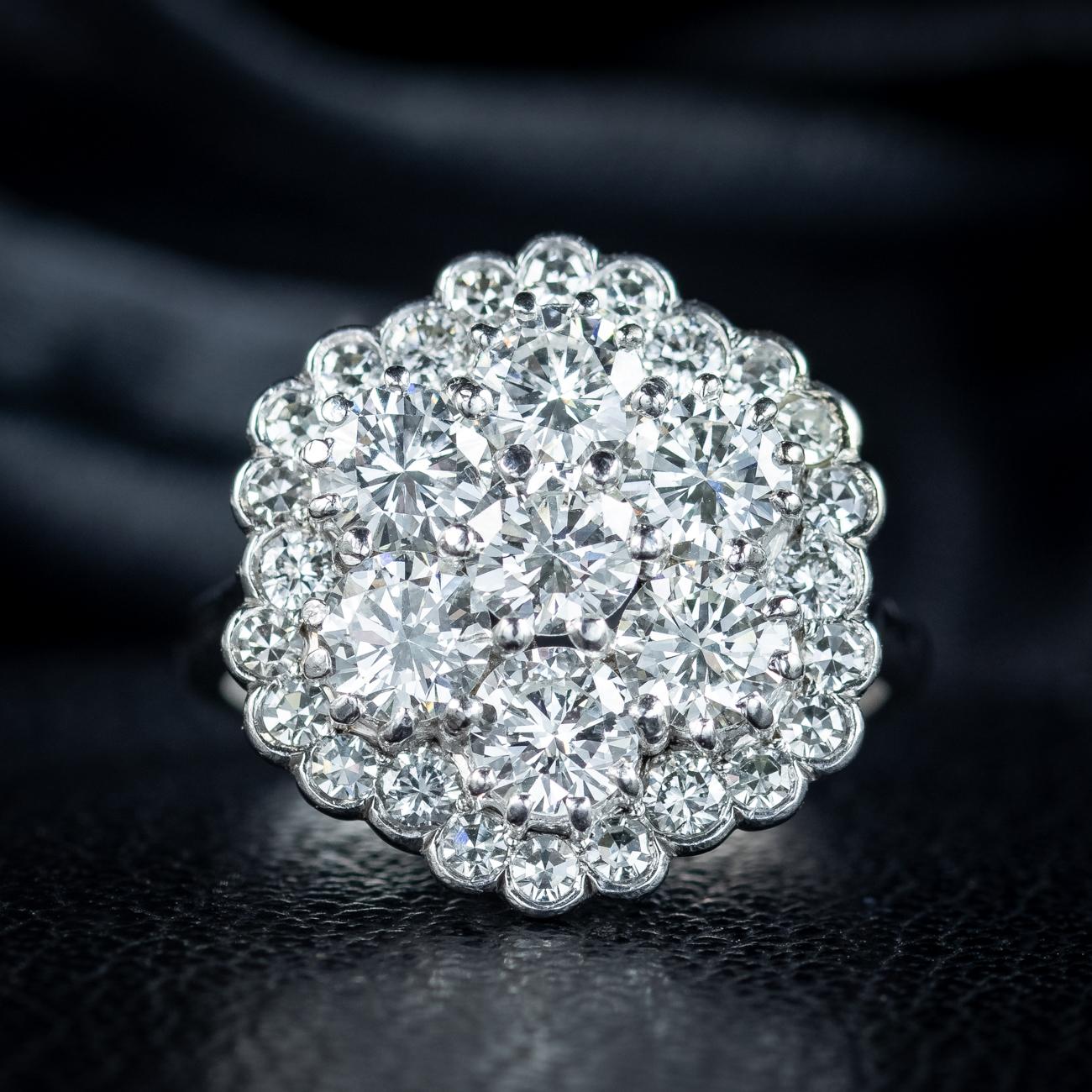 Edwardian Style Diamond Flower Cluster Ring 3ct Total For Sale 3