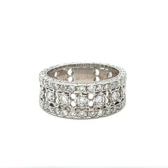 Edwardian Style Diamond Nature Inspired Wedding Band 18K White Gold