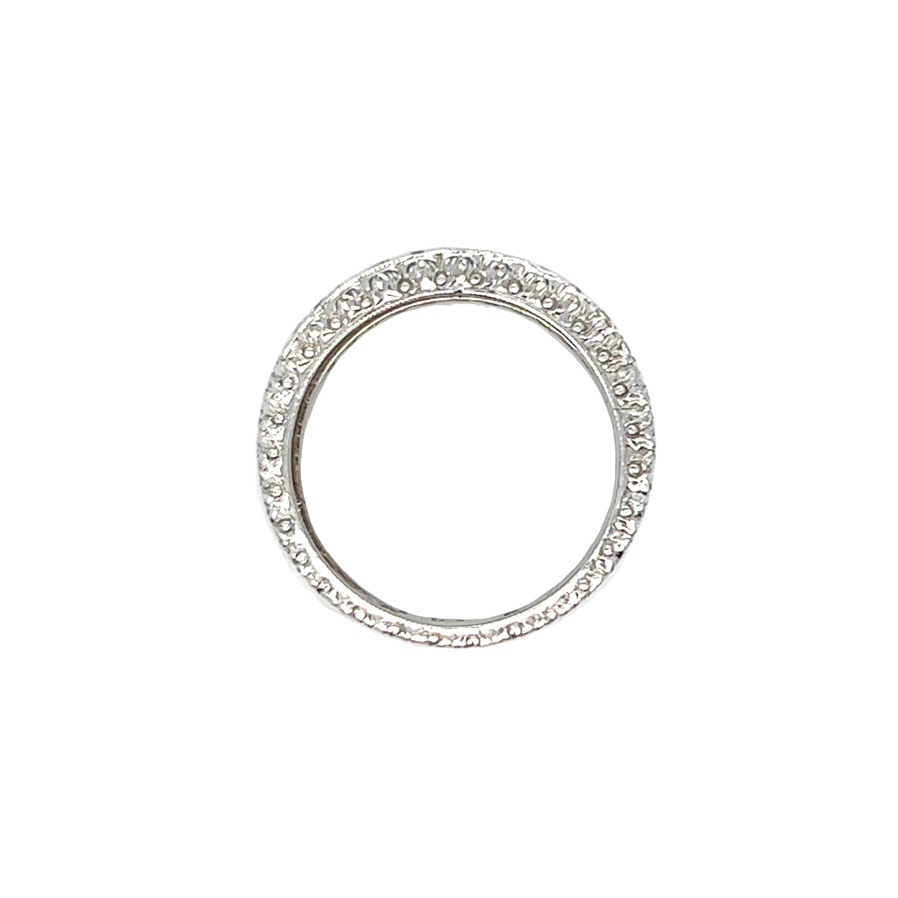 Round Cut Edwardian Style Diamond Nature Inspired Wedding Band 18K White Gold For Sale